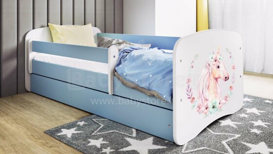 Bed babydreams blue horse with drawer with non-flammable mattress 180/80