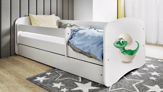 Bed babydreams white baby dino with drawer with non-flammable mattress 160/80