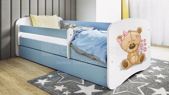 Bed babydreams blue teddybear flowers with drawer with non-flammable mattress 180/80