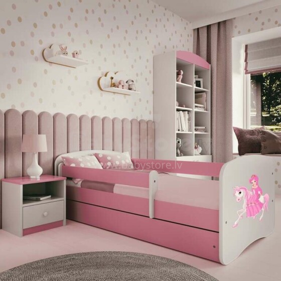 Babydreams pink princess on a horse bed with a drawer latex mattress 160/80