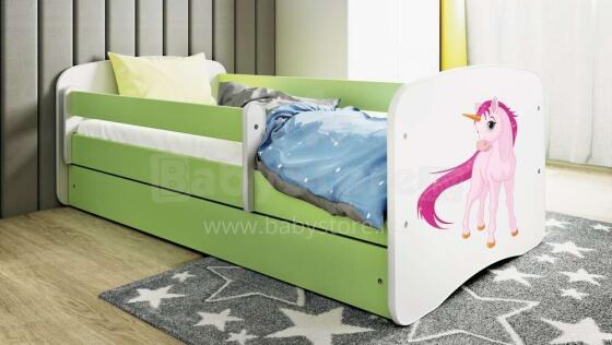 Bed babydreams green unicorn with drawer with non-flammable mattress 160/80