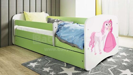 Bed babydreams green princess horse with drawer with non-flammable mattress 160/80