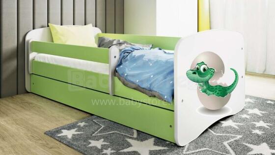 Bed babydreams green baby dino with drawer with non-flammable mattress 160/80