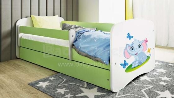 Bed babydreams green baby elephant with drawer with non-flammable mattress 140/70