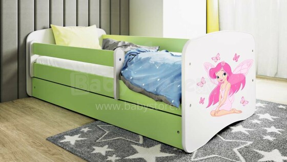 Bed babydreams green fairy with butterflies with drawer with non-flammable mattress 160/80