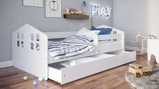 Kacper white bed with a drawer, non-flammable mattress 140/80