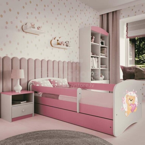 Babydreams bed, pink teddy bear butterflies with drawer, coconut mattress 180/80