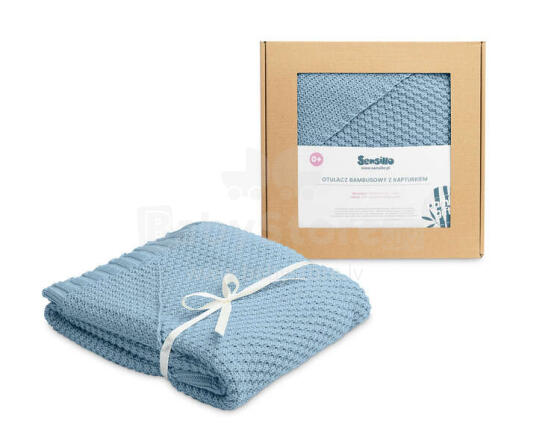 HOODED SWADDLE BLANKET 100% BAMBOO GIFT BLUE