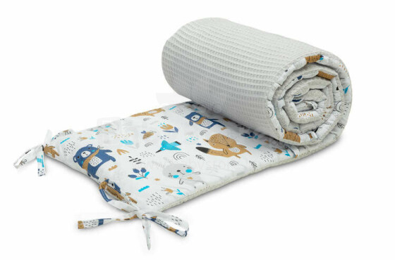COT BUMPER WAFFLE FOREST ANIMALS LIGHT GRAY