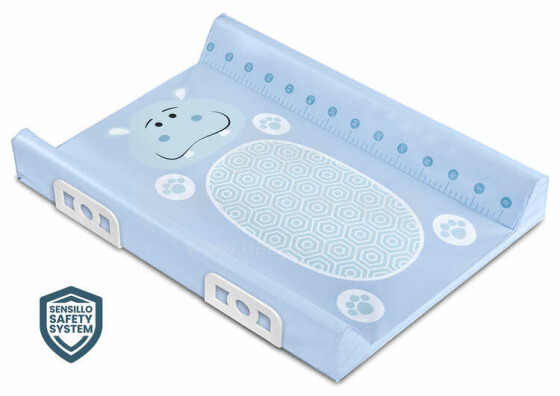 Stiffened Changing Pad WITH SAFETY SYSTEM - ANIMALS HIPPO BLUE