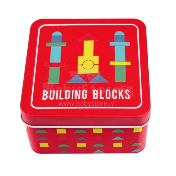 Wooden building blocks in a tin, Rex London