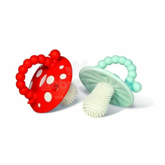 Speech therapy teether RaZbaby baby mushroom for teething, 2 pcs.red and blue