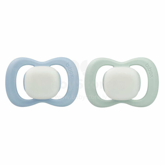 b.box pacifier for newborns and infants twin pack Glow in the dark – symmetrical silicone pacifier 6 months +, Sky/Sage