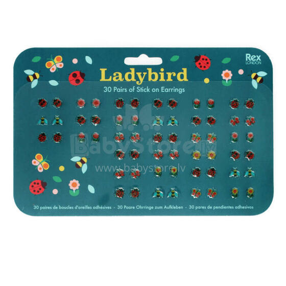 Fairies In The Garden Stick On Earrings, Ladybird, Rex London