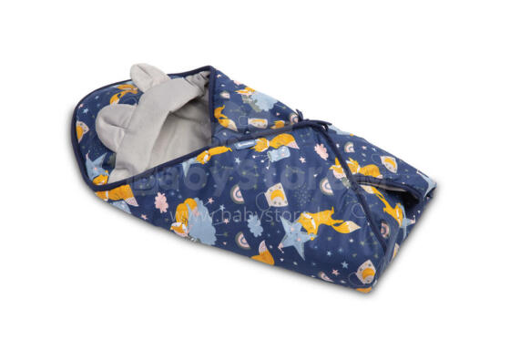 Velvet carry-cot swaddle blanket - Navy blue foxes