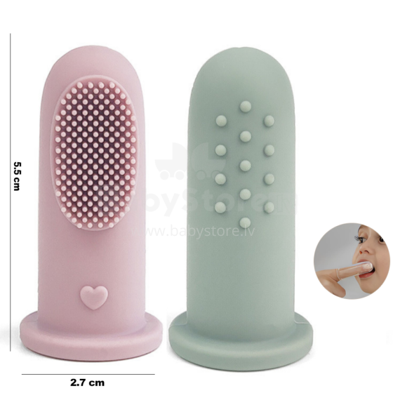 Little Eater Art.brush01 Pink/Green Silicone toothbrush - finger brush 2pcs.