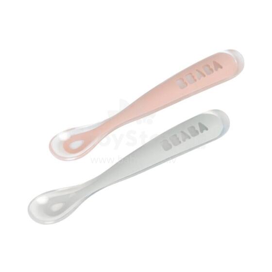 Beaba Art.913469 GREY/PINK silicone spoon 4m+, 2pcs