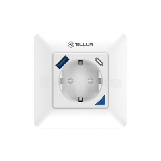 Tellur Smart WiFi Wall Plug 3600W 16A, PD20W, USB 18W, energy reading, white