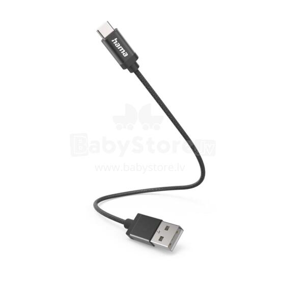 Hama 00201600 Charging Cable, USB-A - USB-C 0.2m Nylon black