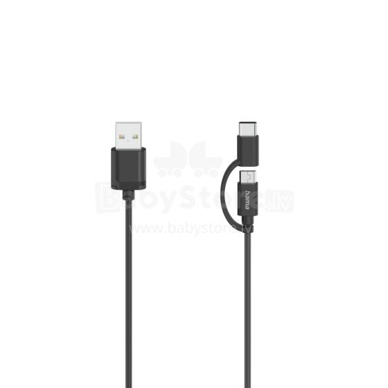 Hama 00200616 Micro-USB Cable, 2 in 1, incl. Adapter to USB-C, USB 2.0, 0.75 m