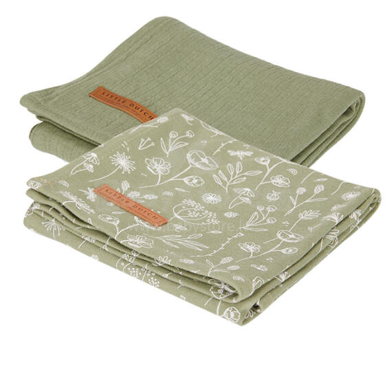 Little Dutch Muslin Swaddles Art.TE50321011 Pure Olive Высококачественная муслиновая пелёнка из бамбука, 2 шт. (70x70 см)