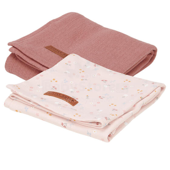 Little Dutch Muslin Swaddles Art.TE50321556 Pink Flowers  Высококачественная муслиновая пелёнка из бамбука, 2 шт. (70x70 см)