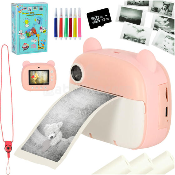 Ikonka Art.KX3573_1 Children's instant camera teddy bear pink