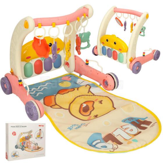 Ikonka Art.KX3612 Educational baby mat 2in1 duck with piano + pusher