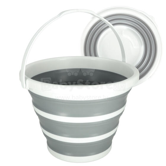 Ikonka Art.KX3746 Silicone folding bucket 10L striped grey