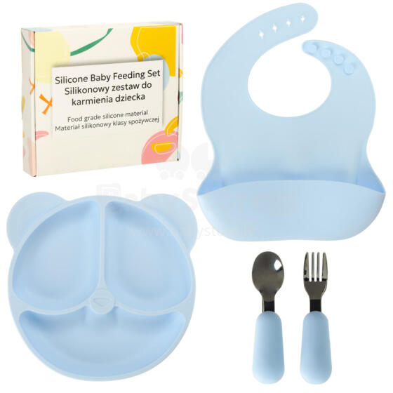 Ikonka Art.KX4001_1 Silicone children's dishes teddy bear light blue 4el