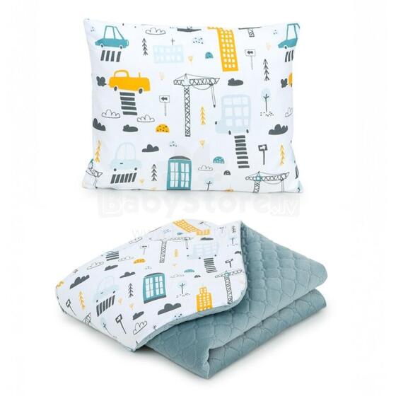 Baby blanket (75x100) + pillow (30x38) town, grey