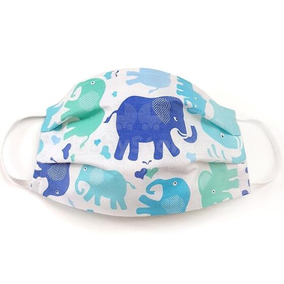 MamoTato child face mask with filter pocket, blue, elephants