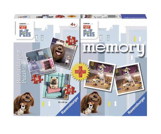 RAVENSBURGER dėlionė ir memory žaidimas "Slaptas augintinių gyvenimas", 68722