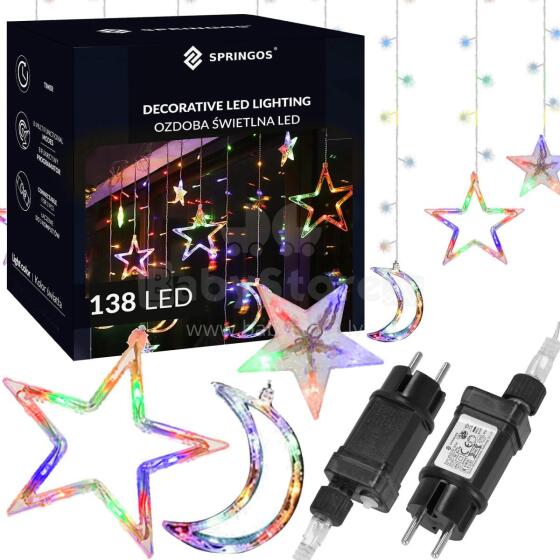 Gaismas aizkars 138 Led vītnes zvaigznes pavadoņi Springos CL4135