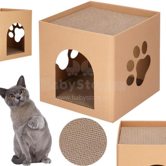 Cardboard house with cat scratching post Springos PA0322 30x30x30 cm