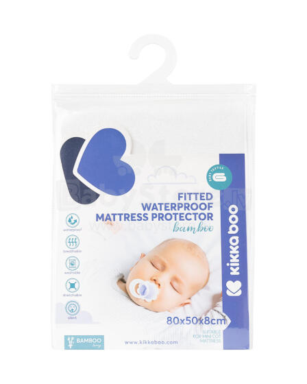 Mattress protector fitted - bamboo 80/50/8 cm for mini cot