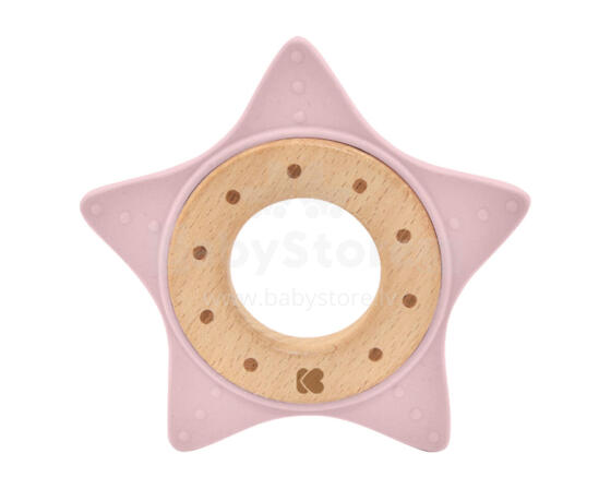 Silicone and wood teether Star Pink