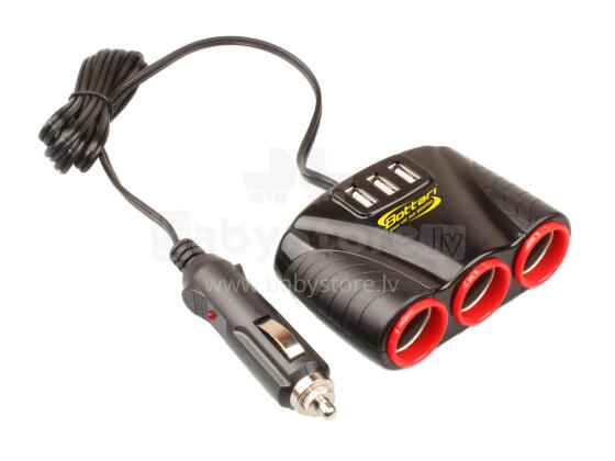 Car charger - for 3 sockets + 3 USB DOUBLE THREE