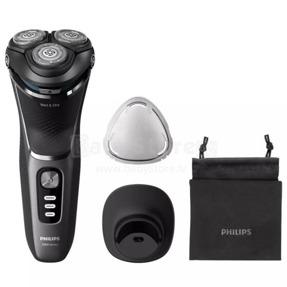 Akcija! Philips Shaver Series 3000, Wet&amp; Dry skuveklis (lādējams), melns