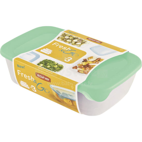 Food bowl set of 3 rectangular 2+1+0,5L Fresh&amp;amp;Go green