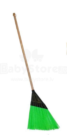 Street broom with handle flat green