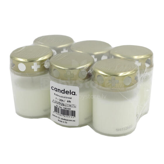 Grave candles with caps set of 6, burning time ~20h, white