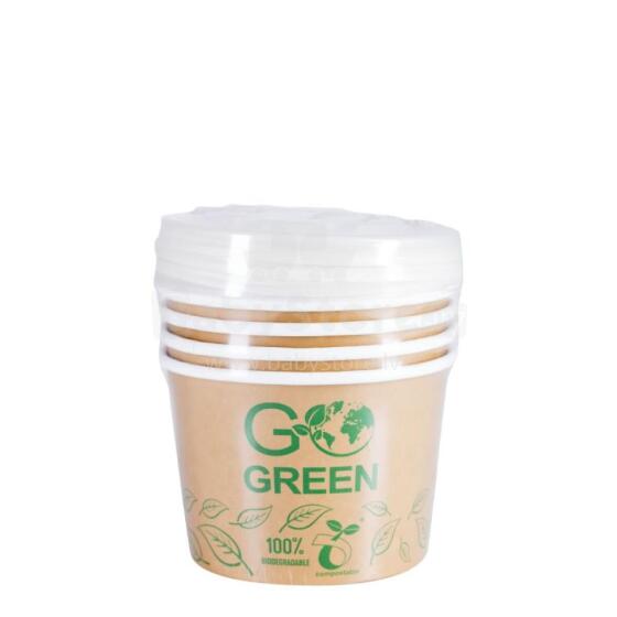 Kompostējamie ēdienu trauki ar vāciņiem Go Green 470ml 5gab./ 0,099kg