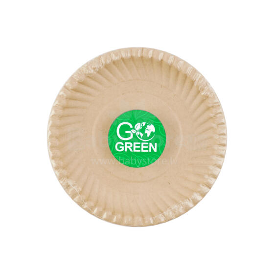 Compostable sugar cane plates with Go Green pattern &Oslash;15cm 10 pcs/0,08kg