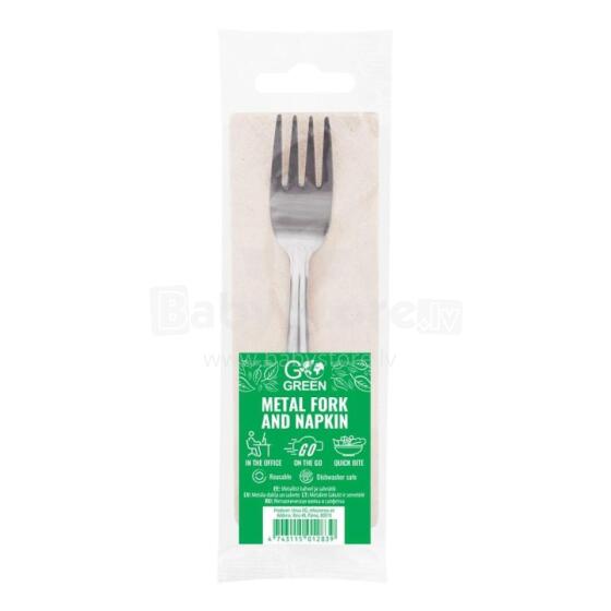 Metal fork and napkin set Go Green