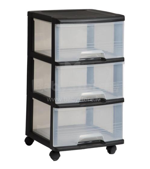 Atvilktņu sistēma ar 3 atvilktnēm 20L Drawer System 37x39x61cm melna/caurspīdīga