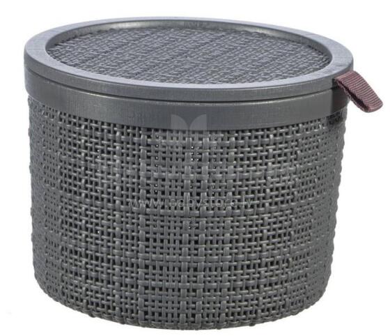 Basket with lid Jute round 2L &Oslash;17x13cm dark grey