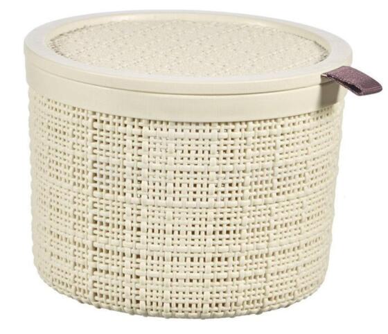 Basket with lid Jute round 2L &Oslash;17x13cm cream