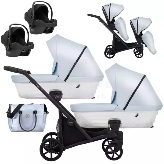 Kunert Ivento Duo Art.ID-22 Eco Baby Blue Metalic Universālie dvīņu rati/ratiņi 3in1