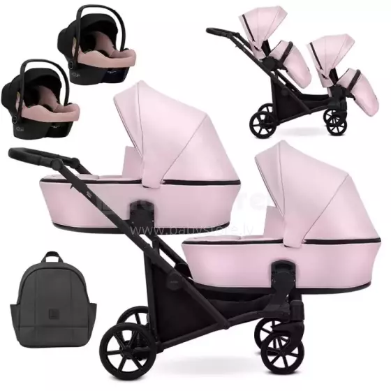 Kunert Brav Duo Art.BD-15 Baby Pink Eco  Universālie dvīņu rati 3 in 1